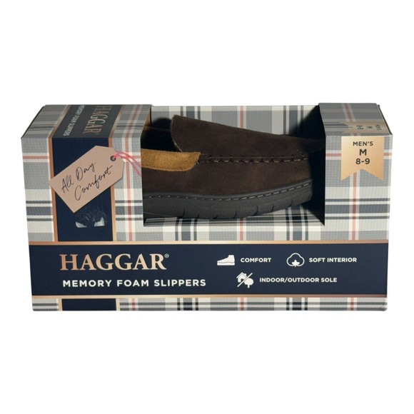 Haggar Microsuede Venetian Memory Foam Men's Slippers Brown size M 8-9 - Picture 2 of 7